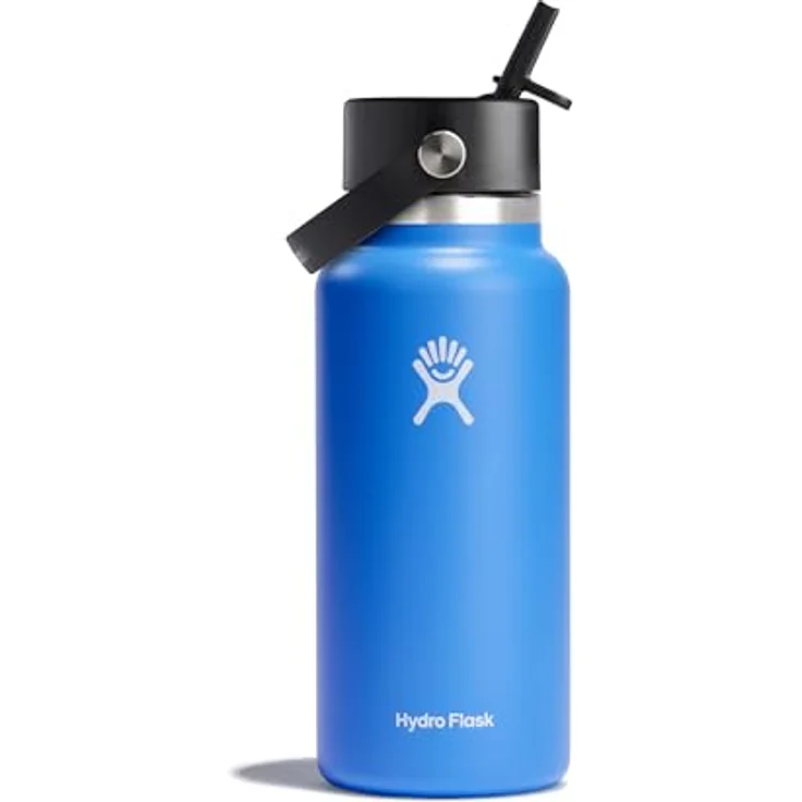 Hydro Flask Trinkflasche Standard Mouth 710 ml mit Wide Flex Straw Cap und TempShield™-Isolierung, hält Getränke bis zu 24 Stunden kalt, schwarz – Bild 1