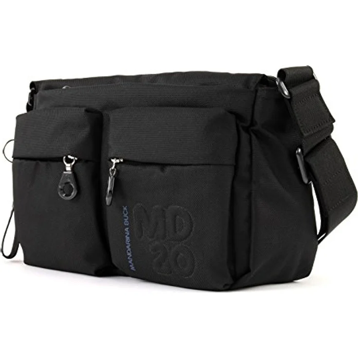 Mandarina Duck MD20 Umhängetasche, modische Damen Tasche aus robustem Nylon und Polyester mit 5 Außentaschen, schwarz, 28 cm – Bild 6