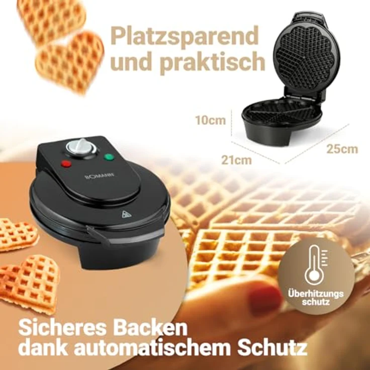 Bomann WA 5018 CB Waffelautomat, 1200 Watt, Stufenlos regelbarer Bräunungsgrad, Große Backflächen Ø 18 cm antihaftbeschichtet, Schwarz – Bild 4