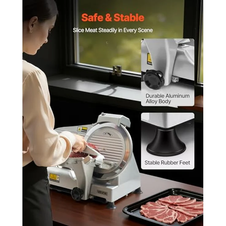 VEVOR Allesschneider 320 W, elektrische Aufschnittmaschine mit 25 cm Klinge, einstellbare Dicke 0-10 mm für gefrorenes Fleisch und Schinken, Silber – Bild 6