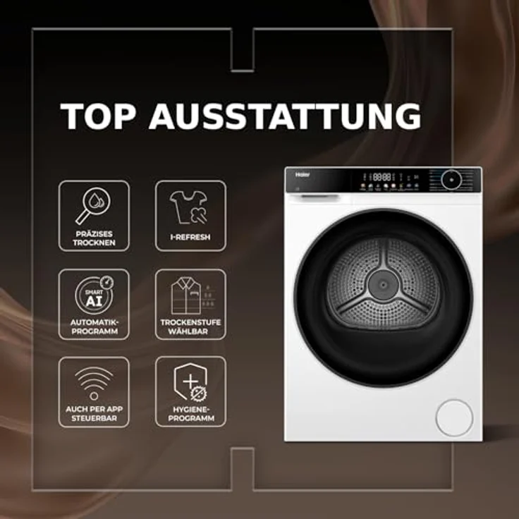 HAIER HD90-C657U1 Wärmepumpentrockner G5, 9 kg, intelligente Sensortechnologie, weiß – Bild 3