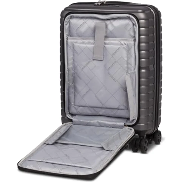 Worldpack 4-Rad Handgepäck Trolley mit Vortasche erfüllt IATA-Bordgepäckmaß, Air Base, Gepäck Serie Dallas: Funktionaler Hartschalen Trolley im coolen Look, 55 cm, 41 Liter, Dunkelgrau – Bild 4