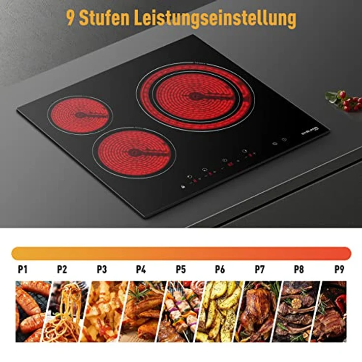 GASLAND Chef CH603BF, Autarkes 60cm Glaskeramikkochfeld mit 3 Kochzonen, Zweifach-Zone, Touch-Steuerung, Kindersicherung, 5,4 kW – Bild 4