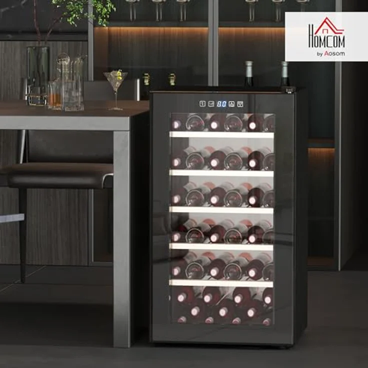 HOMCOM Weinkühlschrank, 91 L Flaschenkühlschrank für 41 Flaschen, Touch-Bedienung, 5-20°C, Innenbeleuchtung, Schwarz – Bild 2
