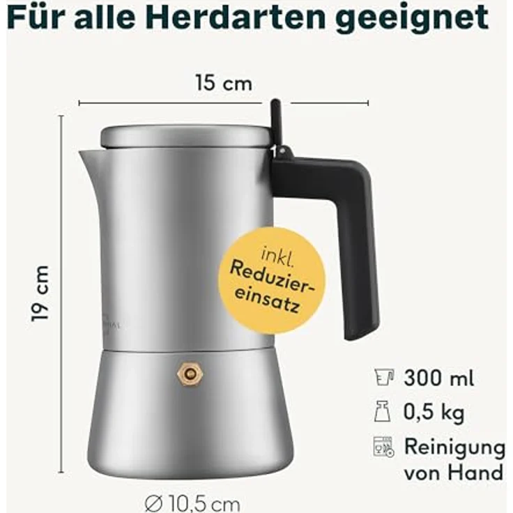 SILBERTHAL Espressokocher 0.3l, Kaffeekanne mit italienischem Sicherheitsventil, Edelstahl, für alle Herdarten geeignet – Bild 8
