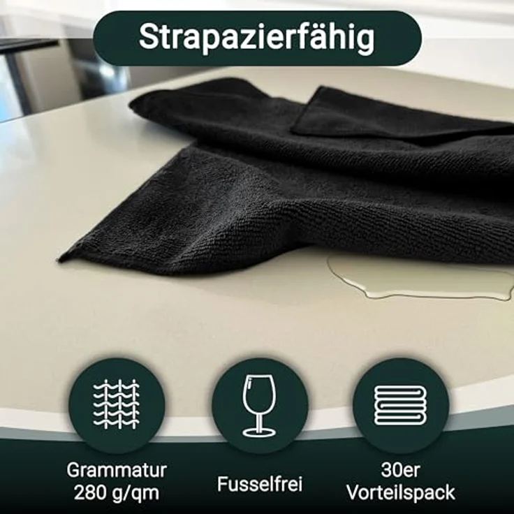 ZOLLNER 30er Set Mikrofasertücher, flusenfreie und saugstarke Reinigungstücher, waschbar bis 60°C, 32x32cm, Hotelqualität – Bild 3