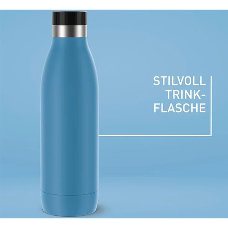Emsa N31122 Bludrop Isolier-Trinkflasche | 0,7 Liter | Pulverbeschichtung | Edelstahl | Quick-Press Verschluss | 360° Trinkgenuss | 12 h warm | 24 h kühl | auslaufsicher | spülmaschinenfest | Blau – Bild 5