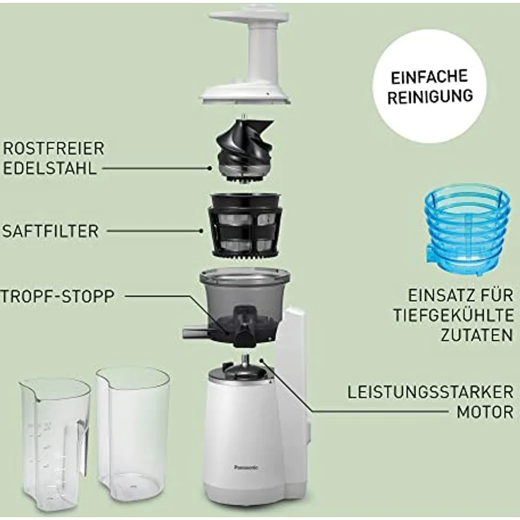 Panasonic Slow Juicer MJ-L501WXE Entsafter (Entsafter für Obst und Gemüse, Saftpresse, Edelstahl und Kunststoff, Entsafter elektrisch, 150 W, weiß) – Bild 4