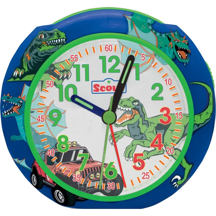 Scout Kinderwecker Pics Quarzwecker mit Dino-Motiv, Lernwecker, Nachtbeleuchtung und Snooze-Funktion