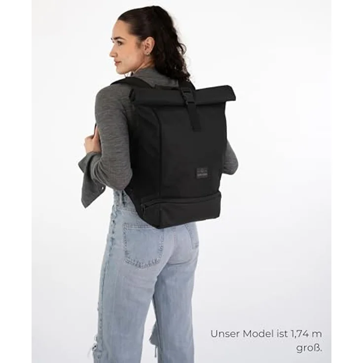 Johnny Urban Cityrucksack Allen Medium, Rolltop Damen Herren, Laptop Fach (1-tlg), Wasserabweisend, Schwarz – Bild 2