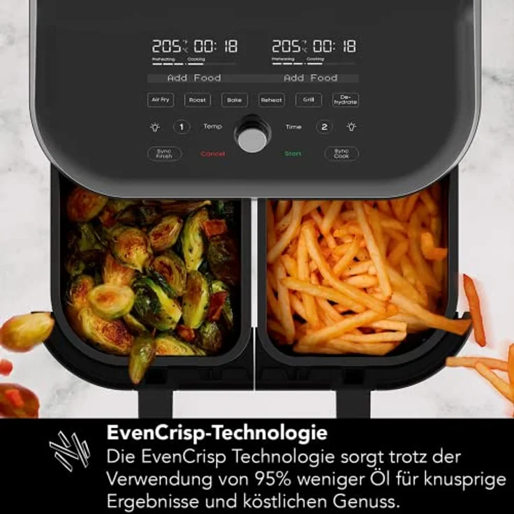 Instant Vortex Plus Doppelkorb mit ClearCook - 7.6L Digitale Heißluftfritteuse, Schwarz, 8-in-1 Smarte Programme - Fritieren, Backen,Braten, Grillen, Dehydrieren, Aufwärmen, XL Kapazität -1700W – Bild 5