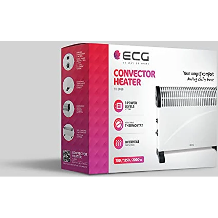 ECG TK 2050 Heizkonvektor, 3 Leistungsstufen bis 2000 W, stufenlose Thermostat-Regelung, Weiß-grau – Bild 4