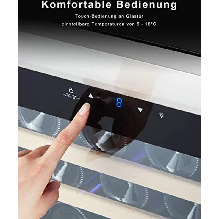 Kalamera Weinkühlschrank, 28 Flaschen 86 Liter, Touch-Bedienfeld, Edelstahl Glastür, 5-18°C Kühlzone, Abnehmbar Holzauflagen, KRC-86FCSS-W – Bild 2
