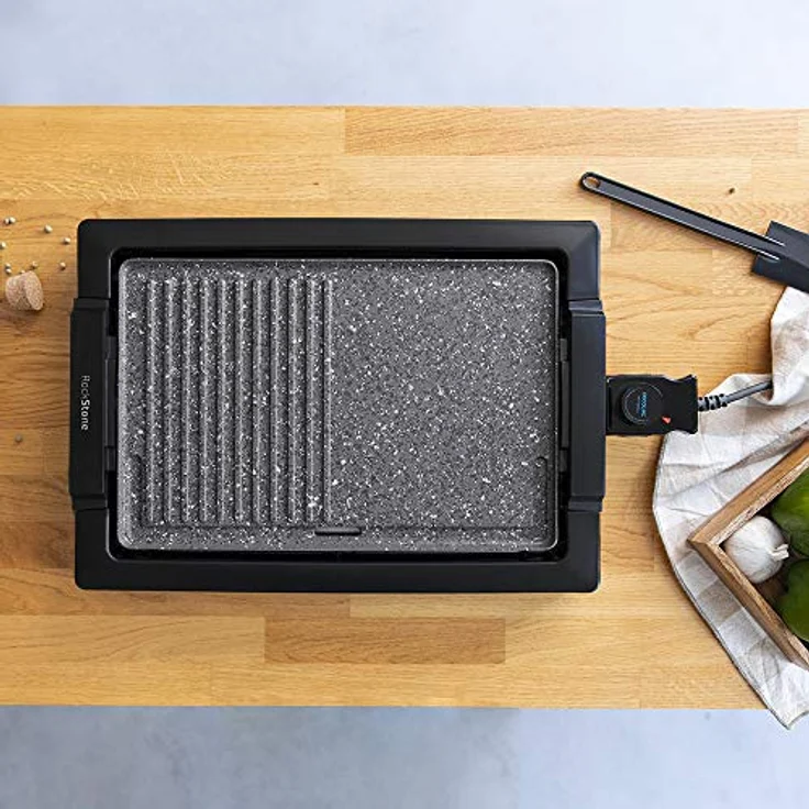 Cecotec Elektrische Grillplatte Tasty&Grill 2000 InoxStone, 2000 W, Edelstahlfinish, antihaftbeschichtete Grillfläche, großer Temperaturregler, 37,5 x 24,5 cm Kochfläche – Bild 4