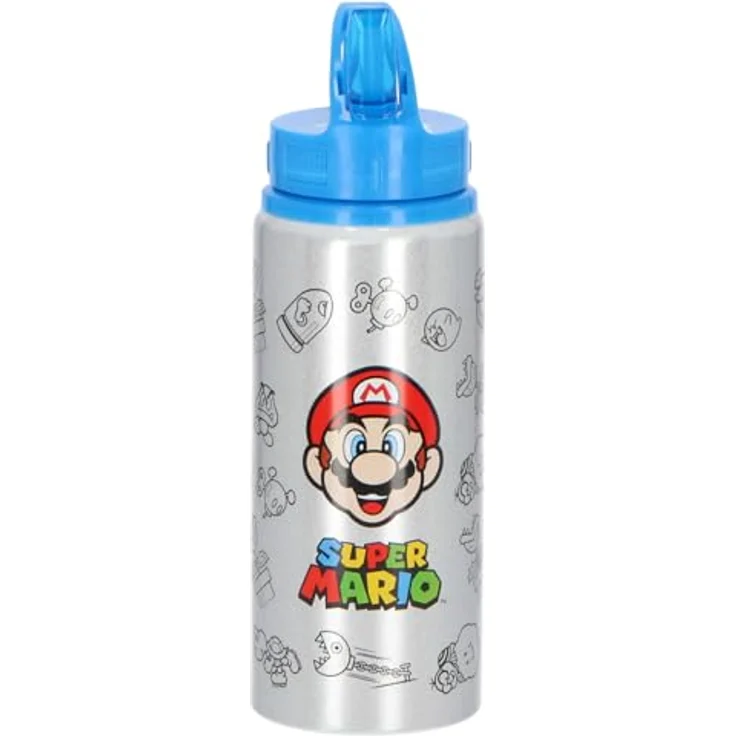 Super Mario Aluminium Trinkflasche, 710 ml Wasserflasche mit auslaufsicherem Deckel und buntem Design – Bild 6