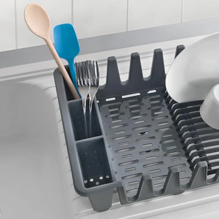 Metaltex Smartex Spülkorb, kompaktes Abtropfgestell mit seitlichen Halterungen, Grau – Bild 2