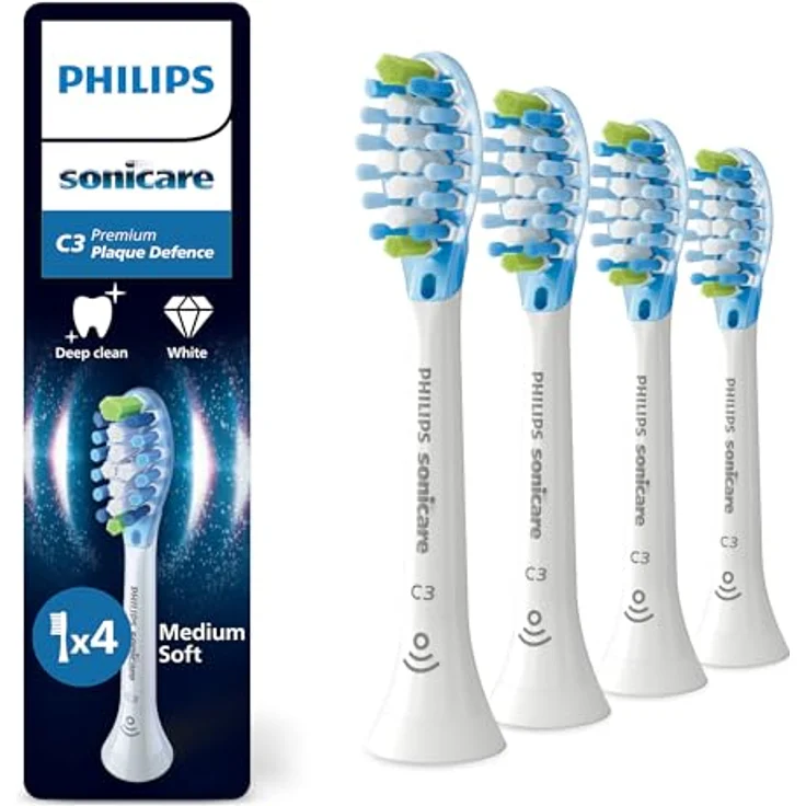 PHILIPS Sonicare C3 Premium Plaque Defense, Original Ersatzbürstenköpfe, Weiß, 4er-Pack, HX9044/87 – Bild 1