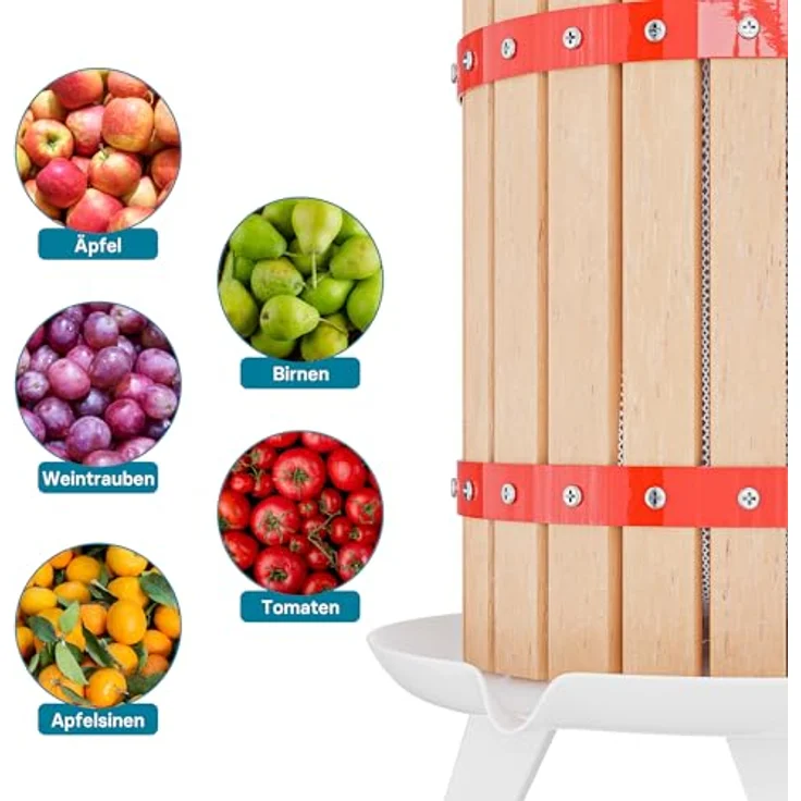 Wiltec 30L Obstpresse aus Buchenholz Saftpresse mit 3 passenden Presstüchern Weinpresse aus Holz in rot - Ideal zum Wein und Apfelsaft selber machen – Bild 9