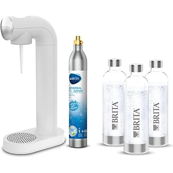BRITA Wassersprudler sodaONE weiß inkl. CO2-Zylinder und 3 BPA-freien PET-Flaschen I Macht aus Leitungswasser prickelndes Sprudelwasser (bis zu 60l pro Zylinder) – Bild 1