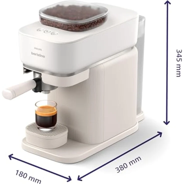PHILIPS baristina Espressomaschine BAR300/00 mit Mahlwerk für ganze Bohnen, 16 bar Pumpendruck, Naturweiß – Bild 3