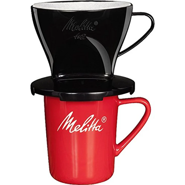 Melitta Kaffee-Set, Kaffeehalter für Filtertüten und Porzellan-Tasse, Kaffeefilter 1x2 Standard, Kunststoff und Porzellan, Schwarz und Rot, 217915 – Bild 2