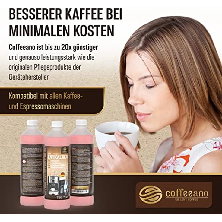 Coffeeano 750ml Entkalker für Kaffeevollautomaten, für Delonghi, Siemens, Jura, Krups, Bosch und mehr, 6 Anwendungen, Made in Germany, SAFE & PROTECT Formel – Bild 4