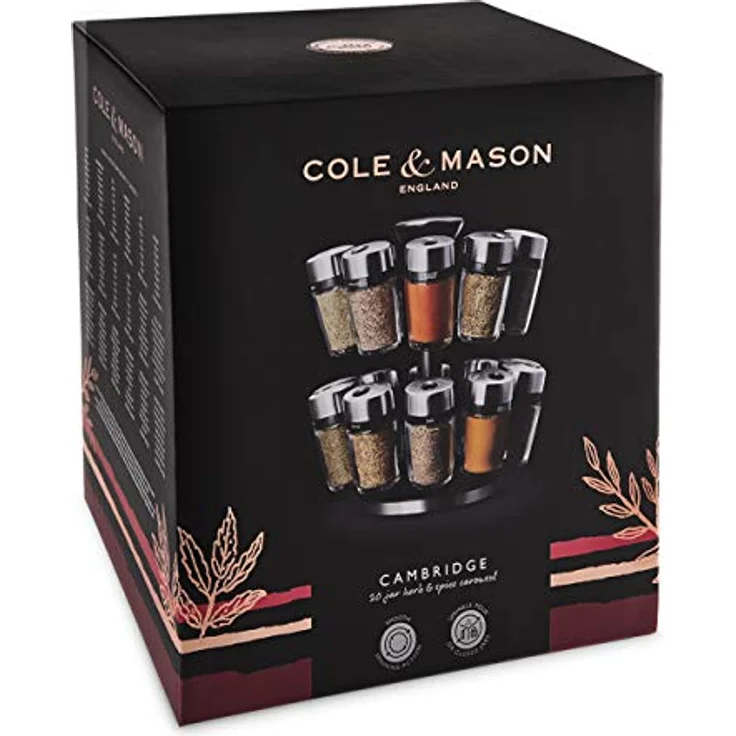 Cole & Mason H121809 Cambridge Gewürzregal mit 20 Gewürzgläsern, 360 Gewürzkarussell/Gewürzregal Stehend, Edelstahl/Glas, Gewürze/Kräuter enthalten, 2 Jahre Garantie – Bild 2