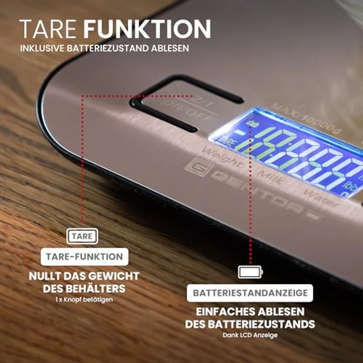 Digitale Küchenwaage 10kg – Hochpräzise Messung bis zu 1g, Tare-Funktion, Digital-Waage Briefwaage mit großem LCD Display aus Edelstahl-Oberfläche, Kochen Backen für die Küche oder Babynahrung Zubehör – Bild 4