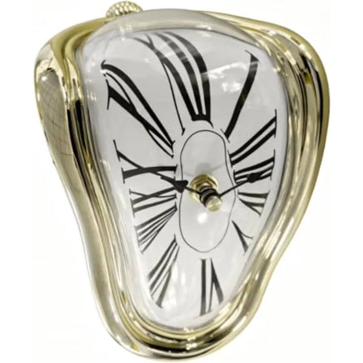 Relaxdays Tischuhr Salvador Dali, goldene Surrealismus Uhr im geschmolzenen Design für Tisch- & Regalkanten – Bild 1