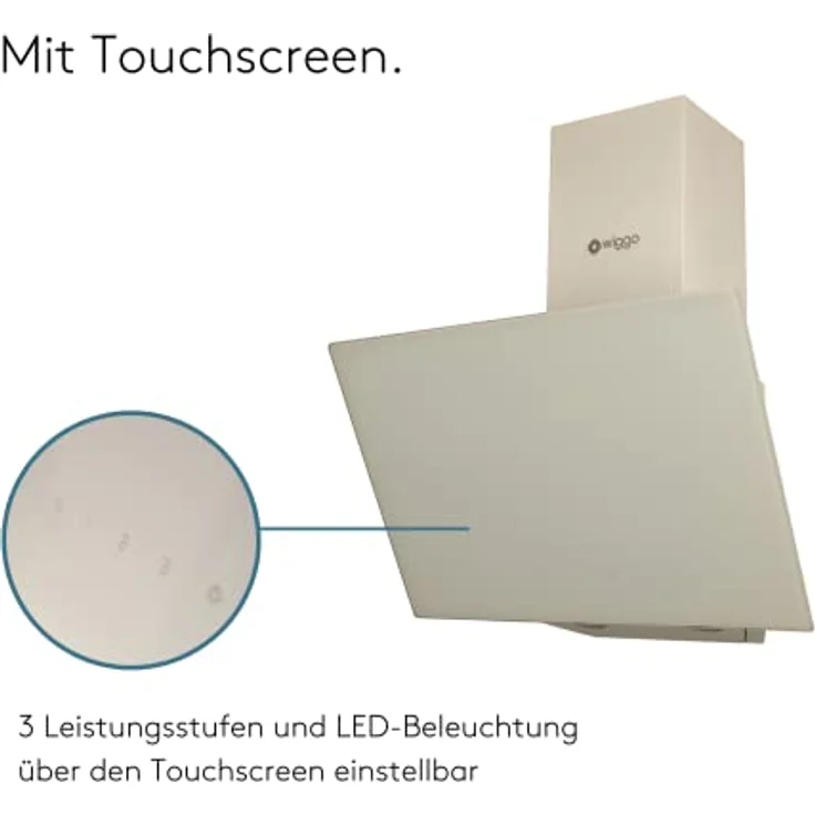Wiggo Dunstabzugshaube 50cm kopffrei I Abluft Umluft Dunstabzug 300m³/h - LED Touch-Display 3 Stufen I Schräghaube inkl. Fettfilter & 2x Kohlefilter I Abzugshaube mit Glasfront creme – Bild 4