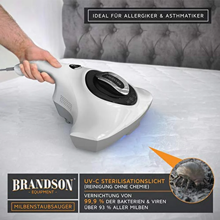 Brandson Milbenstaubsauger 300W - Milben-Handstaubsauger mit UV Sterilisationslicht - -Schmutzbehälter 150 ml - desinfiziert Betten Bekleidung Polstermöbel - Milbensauger ideal für Allergiker – Bild 4