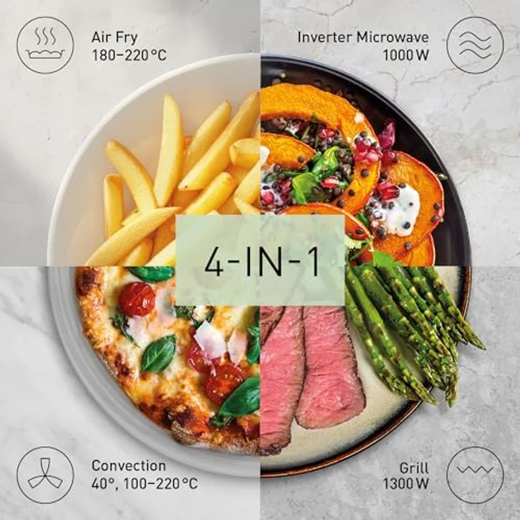 Panasonic NN-CD88QSEPG 34L Air Fryer Kombi-Mikrowelle mit Quarzgrill, 1000 W, automatisches Auftauen, Genius Sensor, Edelstahl, Silber – Bild 2