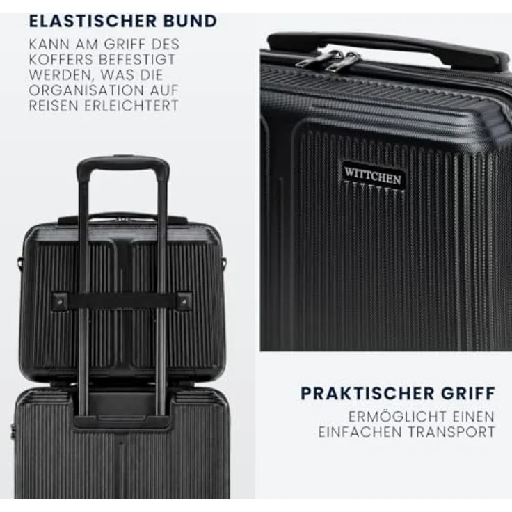 WITTCHEN Stripes Line Kofferset, Hartschalenkoffer mit Kosmetiktasche, ABS, 4 Doppelrollen, Teleskopgriff, Zahlenschloss, Schwarz, Set S+M+L+XL – Bild 5