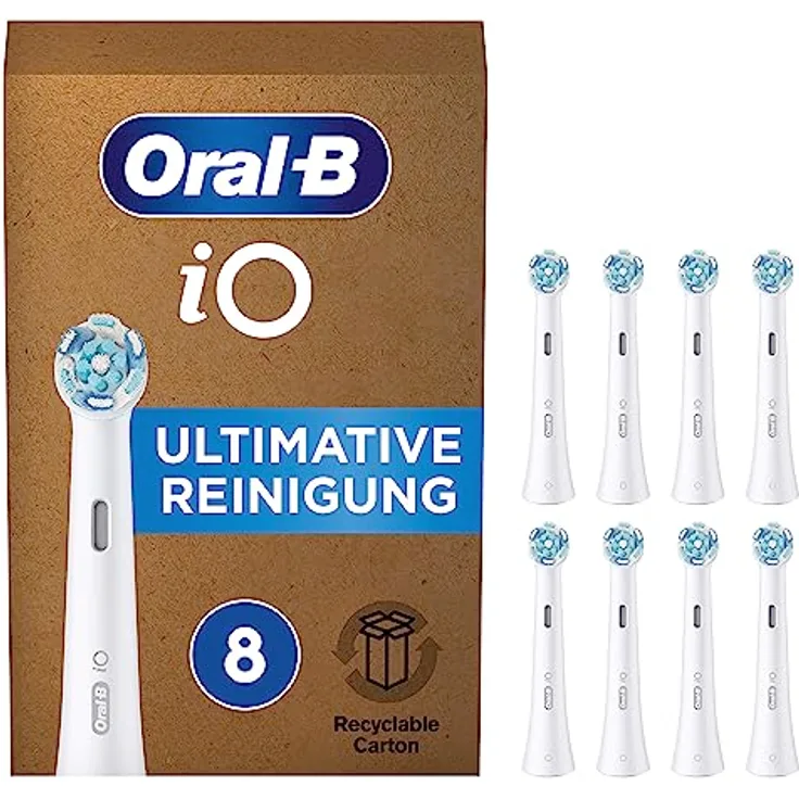 Oral-B iO Ultimative Reinigung Aufsteckbürsten für elektrische Zahnbürste, 8 Stück, ultimative Zahnreinigung, Zahnbürstenaufsatz für Oral-B Zahnbürsten, briefkastenfähige Verpackung