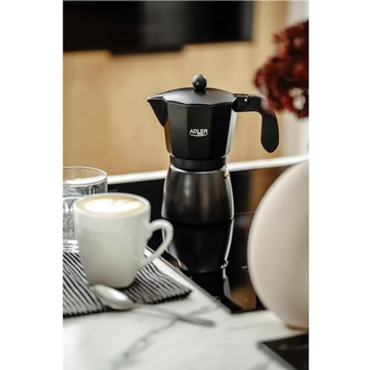 Adler Espressokocher, 320ml Kaffeekanne für 6 Tassen, Schwarz, mit thermoisoliertem Griff und Sicherheitsventil – Bild 8