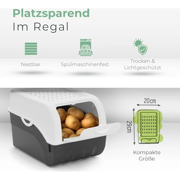 Novaliv Kartoffel Aufbewahrungsboxen Set | 3,5L + 5L + 9L | Weiß | Stapelbare Gemüseboxen für Kartoffeln, Zwiebeln und Obst – Bild 3