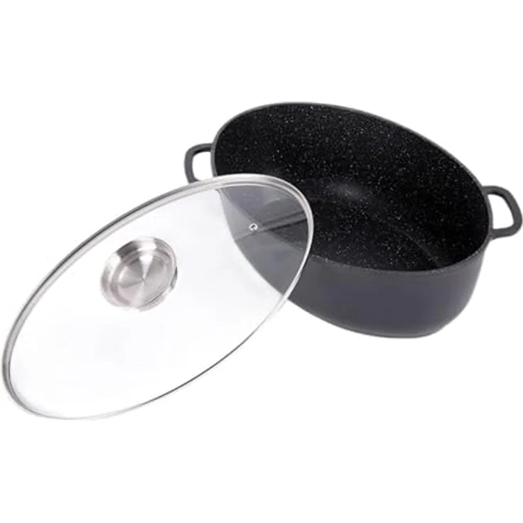 Alu Guss Oval Bräter ø38cm Induktion Topf Schmortopf Marmorbeschichtung – Bild 2