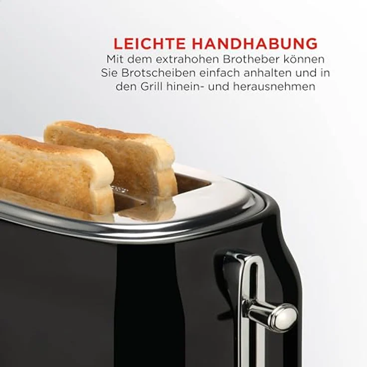 BOURGINI Retro Toaster, Schwarz, Edelstahl, 850W, Einstellbare Bräunungsstufen + Auftau-& Aufwärmfunktion – Bild 4
