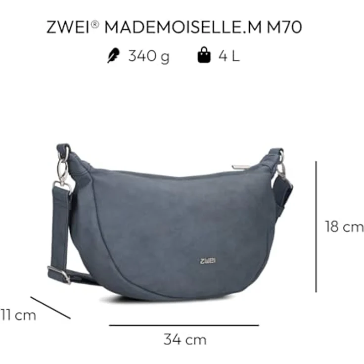 Zwei M70 Half-Moon Bag, Umhängetasche in Nubuk-Blue mit 4 l Volumen, wasserabweisend, verstellbarem Schulterriemen und mehreren Fächern – Bild 2