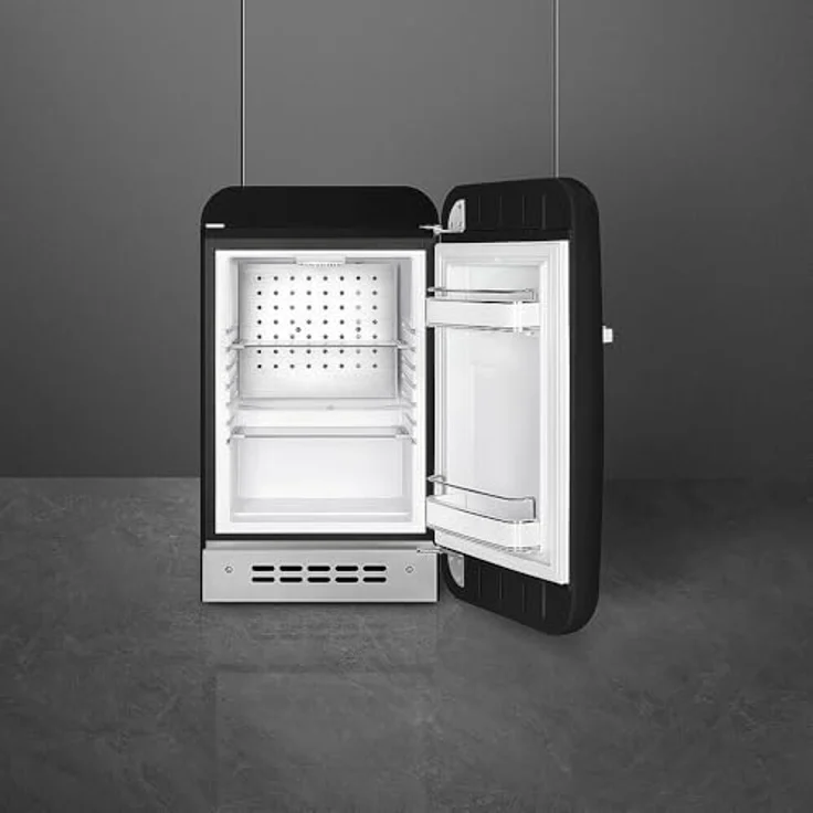 Smeg FAB5RBL6 Minibar Kühlschrank, Vintage, 34 l, statische Kälte, 2 verstellbare Einlegeböden, Flaschenhalter, LED-Beleuchtung, Höhe 72,5 cm, Schwarz – Bild 2