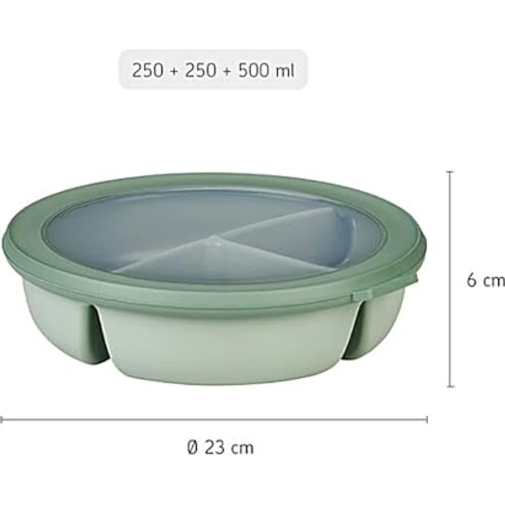 Mepal Cirqula Bento Lunchbox Set, Rund, 3 Fächer, Mikrowellendeckel, Nordic Sage, luftdicht, BPA-frei, für Meal-Prep – Bild 3
