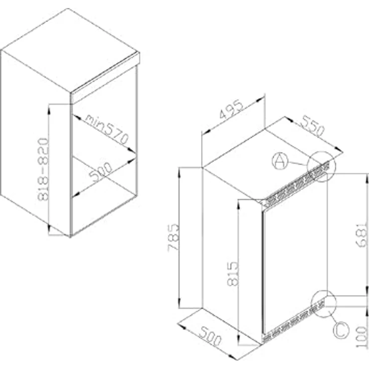 Amica UKSD 361 961, Unterbau-Kühlschrank mit 68 l Kühlvolumen und 14 l Gefrierfach, dekorfähig, 49,5 x 81,5 x 55,5 cm – Bild 4