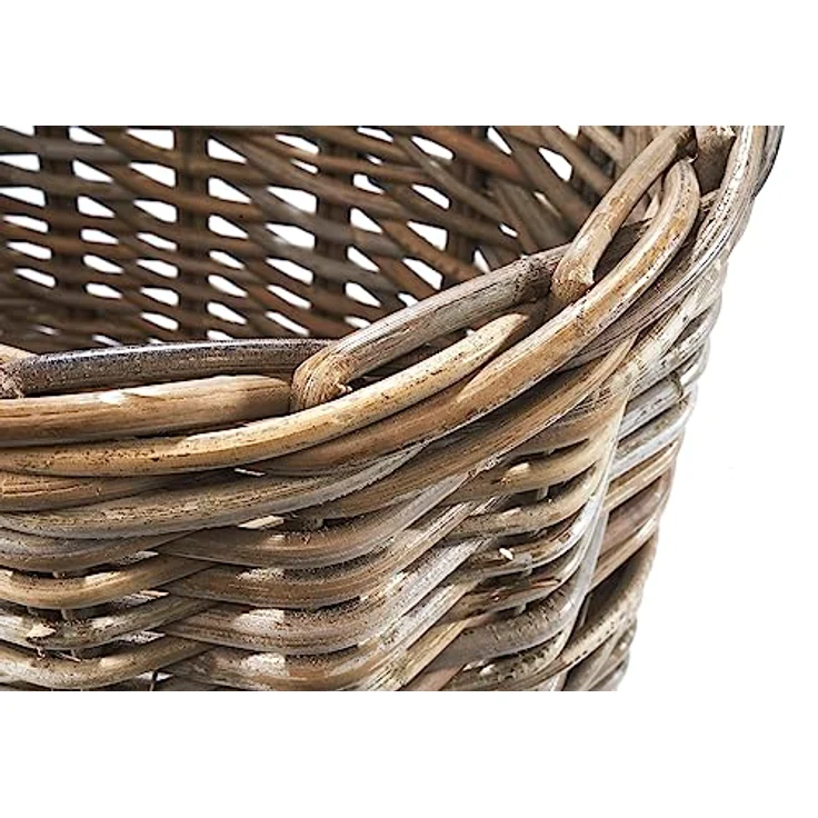 Kobolo Rattankorb Einkaufskorb, oval mit Henkel aus Rattan in kubu Grey, stabil, ca. 46 x 32 x 30/35 cm – Bild 3