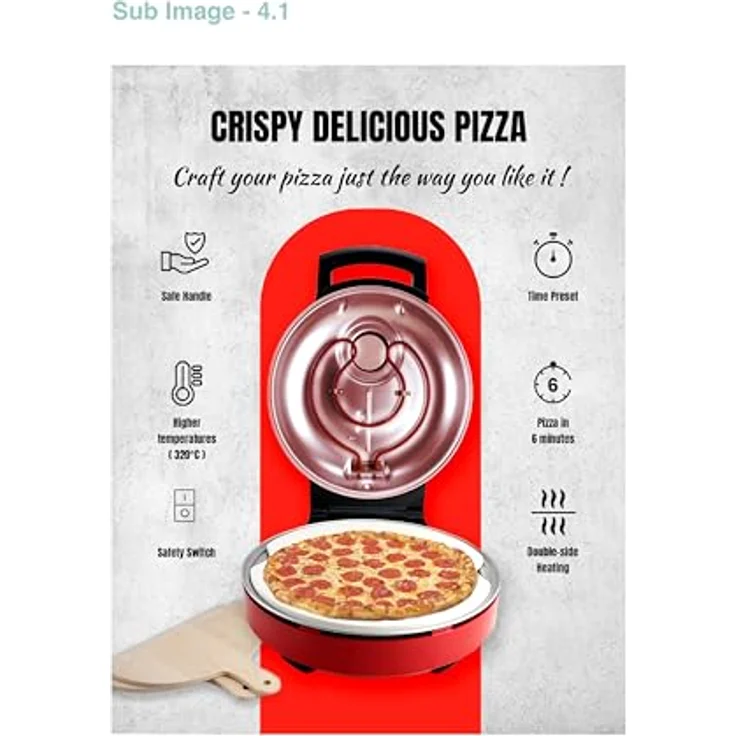 Bestron Pizzaofen APZ500R für knusprige Pizzen in 5-10 Minuten, elektrischer Pizzaofen mit bis zu echten 320°C Höchsttemperatur, inkl. Schamottstein & 2 große Holzspatel, Viva Italia, Rot – Bild 5