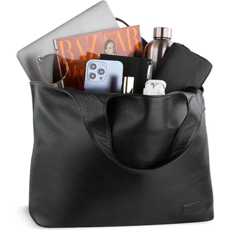 bugatti Elsa Shopper Tasche L, Leder mit Laptopfach, 50 cm, schwarz – Bild 4