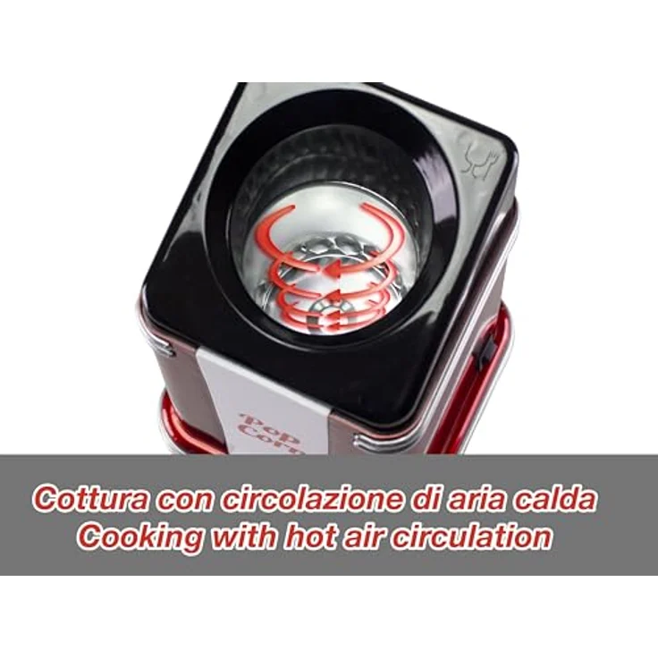 Beper Popcorn-Maschine, 3 Minuten Popcorn, fettfrei, Heißluftzirkulation, Leistung 1200 W Rot Energieeffizienzklasse B – Bild 5