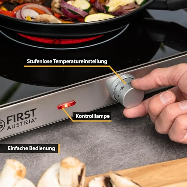 TZS First Austria Infrarot Keramik-Herdplatte doppelt | ALLE Topfarten | Doppelkochplatte 20cm / 16,5cm | Kochfeld für Umzug, Camping, Ferienwohnung - schnelles Aufheizen & stufenlose Einstellung – Bild 5