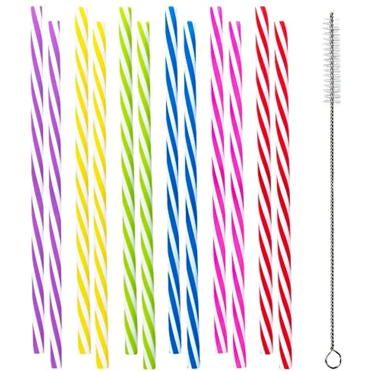 Boland 30297 Wiederverwendbare Strohhalme, 12 Stück, farblich sortiert, 21 cm lang, mit Reinigungsbürste, umweltfreundliches Trinkhalm-Set für Partys und Veranstaltungen – Bild 2
