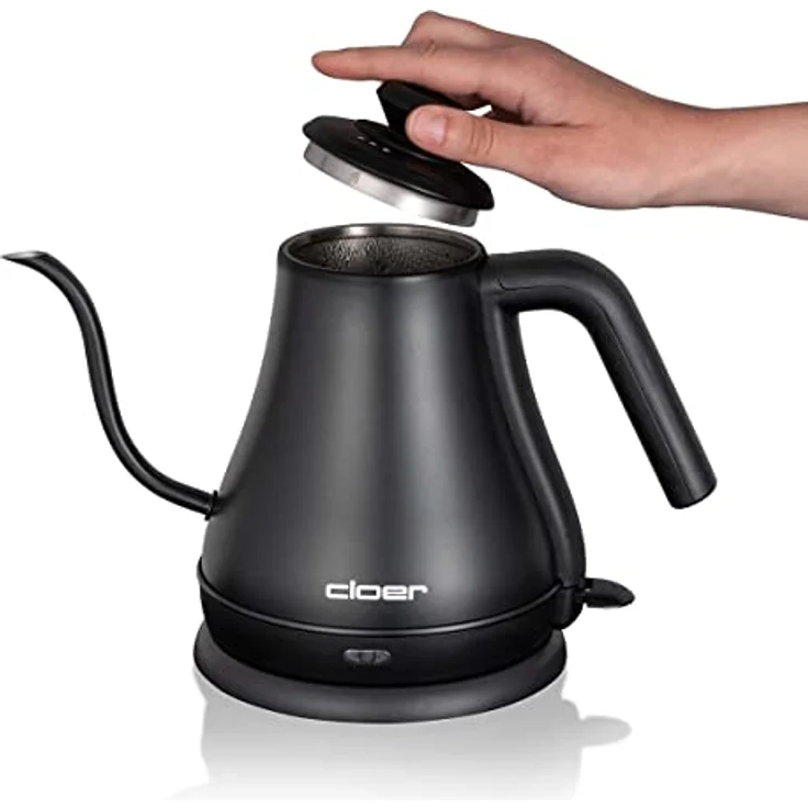 Cloer 4960 Gooseneck Wasserkocher, 1000 Watt, 0,8 Lite, verdecktes Heizelement, abnehmbarer Deckel, Kontrollleuchte, Edelstahl, schwarz – Bild 3
