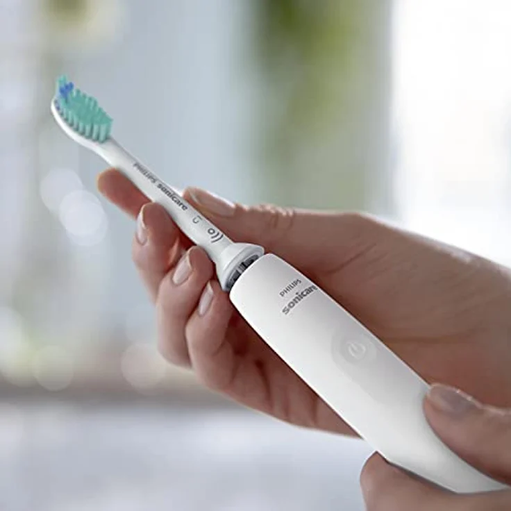 Philips Sonicare 3100 Series elektrische Zahnbürste mit Schalltechnologie Doppelpack, mit Drucksensor und Bürstenkopf-Wechselanzeige, weiß (Modell HX3675/13) – Bild 2